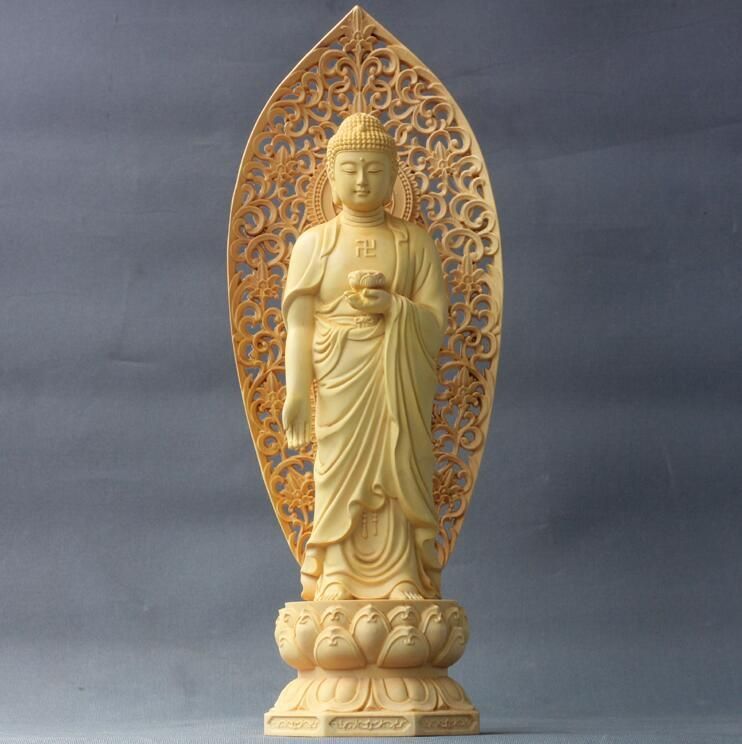 仏教工芸品 黄楊木 時代彫刻 古美術 木彫仏教 精密彫刻 仏師で仕上げ品 如来仏立像