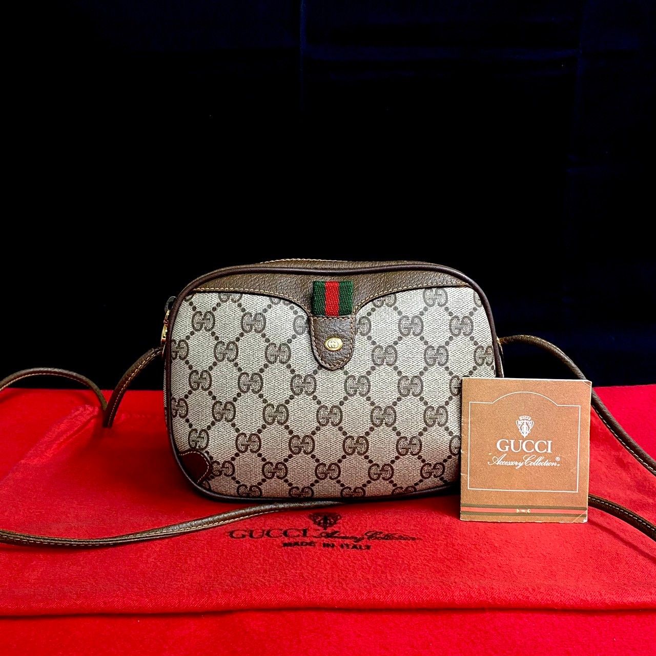 極 美品 オールドグッチ シェリーライン GG レザー ショルダーバッグ 
