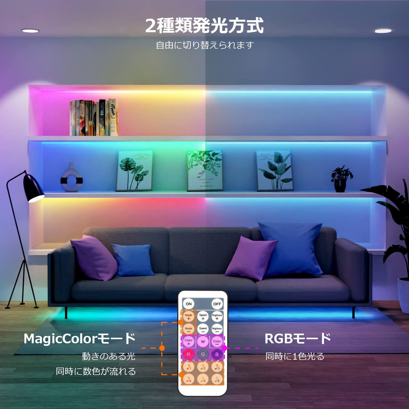 Lepro ledテープライト MagicColor 流れるテープ 虹色 アドレサブル 音楽センサー 音声同期 調光調色 間接照明 両面テープ 20キー リモコン SMD5050 150LED クリスマス 飾り 室内 店舗 カラオケ ゲーム室 DIY メルカリ