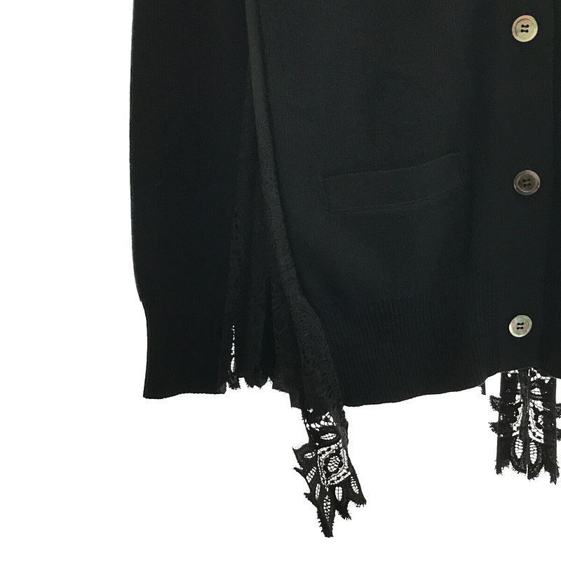 sacai - Sacai サカイ 19AW バックプリーツ レース 異素材切替カーディガン 19-04310 ネイビー レディース sacai / サカイ | 2019 | バックプリーツ レース 異素材切替