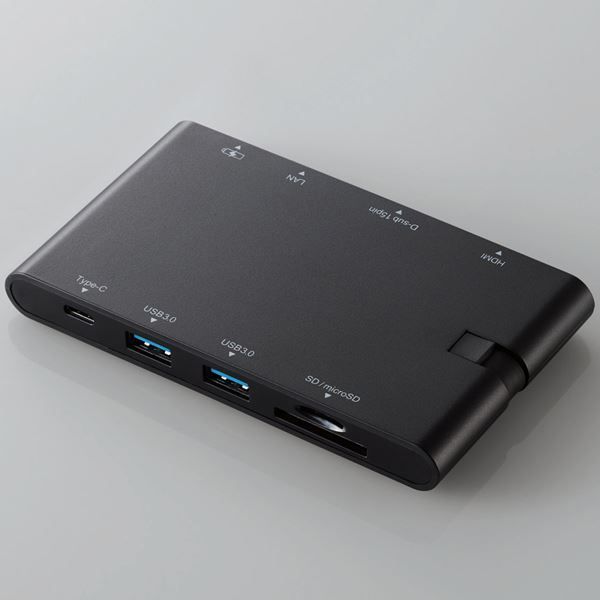 エレコム USBType-Cドッキングステーション|PD|充電用Type-C1ポート|データ転送用Type-C1ポート|USB 3.0 2ポート|HDMI1ポート|D-sub1ポート|LANポート|SD microSDスロット|ブラック DST-C05BK