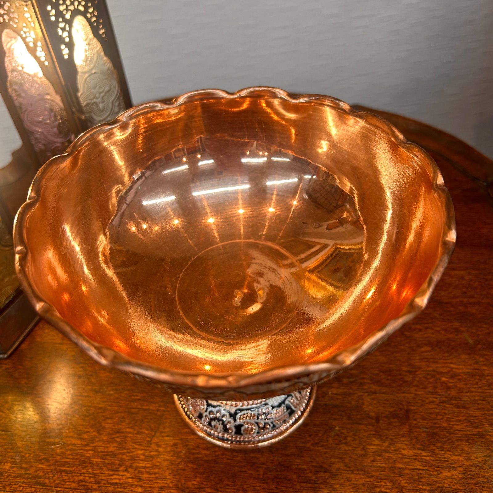 タッツア ペルシャ 銅 手彫り細工 エングレービング 花瓶 花器 タッツァ ボウル 約16×13.5cm インテリア小物 チェリーベアインテリア