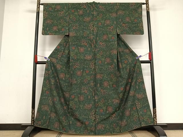 平和屋着物○小千谷紬 草花文 正絹 逸品 CAAT0550dy