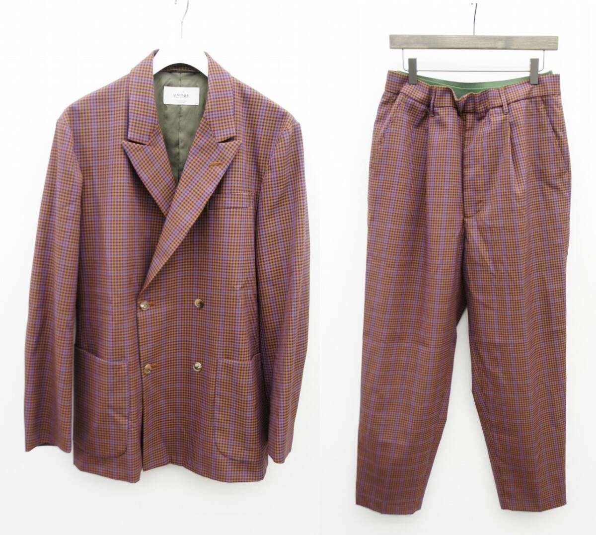 19AW UNITUS ユナイタス チェック ダブルブレスト ジャケット ＋ パンツ セットアップ スーツ lanificio cangioli カンジョーリ 923P♪