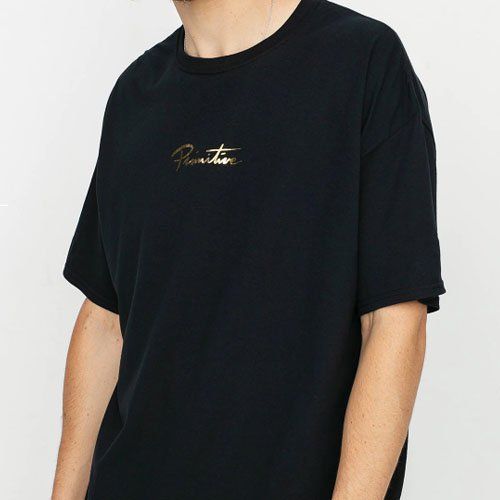 PRIMITIVE ゴールド 箔文字プリント Tシャツ ブラック Mサイズ