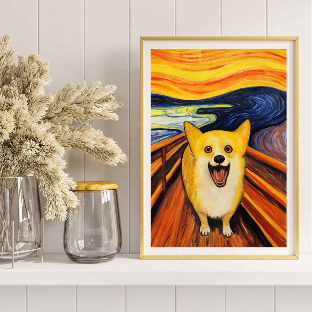 愛犬こたろーとムンクの雄叫びの絵 The Scream Dog - ジャーマンシェパード犬 No.2】ムンク 叫び 犬