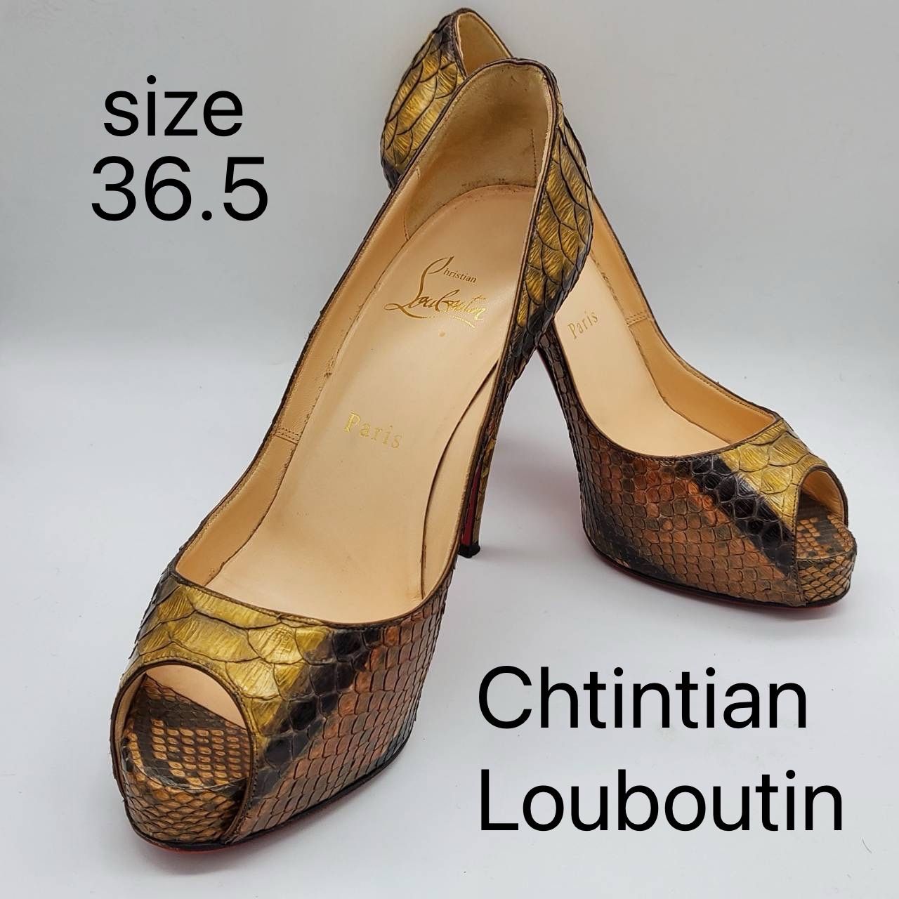 【希少・箱保存袋付】ルブタン ハイヒール パイソン パンプス オープントゥ 24 HS7495BW00134_thumb.jpg