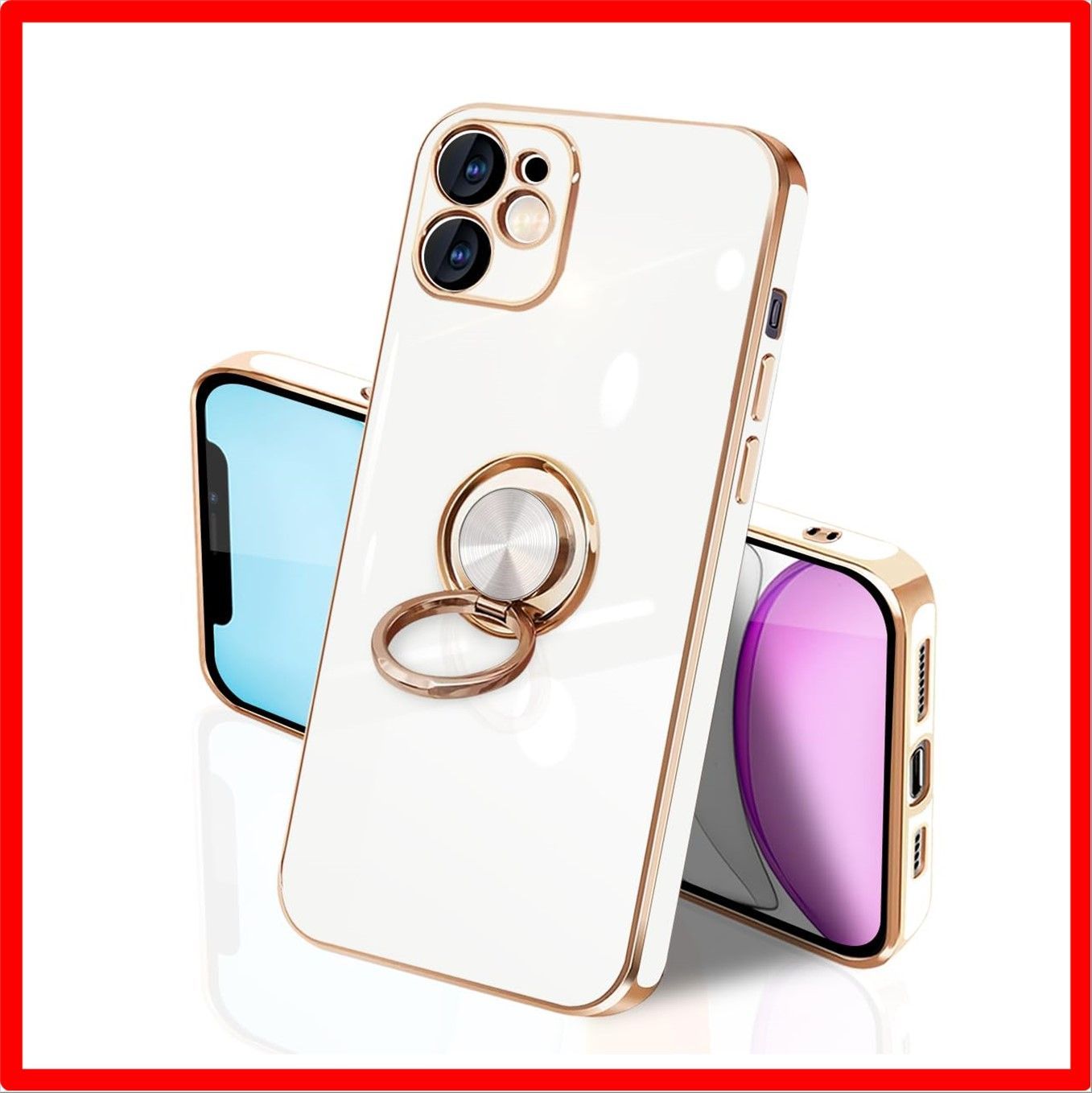 【セール中】 iPhone 11_ホワイト iPhone 11 ケース リング付き イフォン11 リング TPU カバー 全面保護 耐衝撃 スマホケース 360