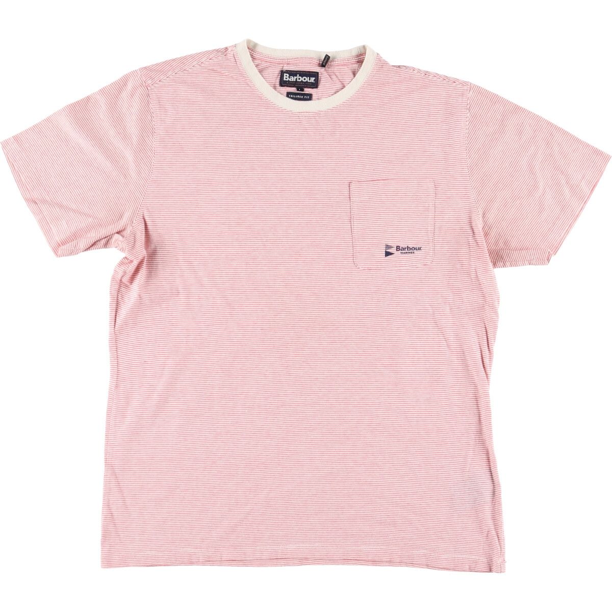古着 バブアー Barbour ボーダー柄 半袖 ワンポイントロゴポケットTシャツ メンズL/eaa430438