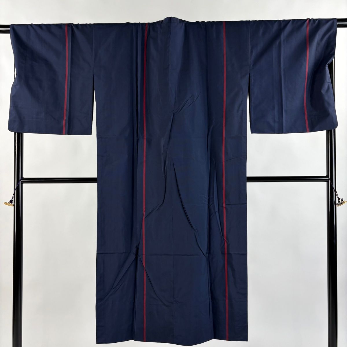 道行 身丈132.5cm 裄丈70.5cm L 和装コート 角衿 大島紬地 証紙 縦縞 濃紺 正絹 秀品