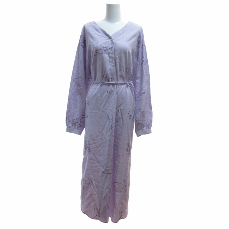 ライト WRYHT タグ付き 22AW SLIT NECK PAJAMA DRESS ワンピース ロング 長袖 総柄 アニマル柄 オールドジョー取り扱い 紫系 パープル系 2 約M 222WT-DR03 BL2