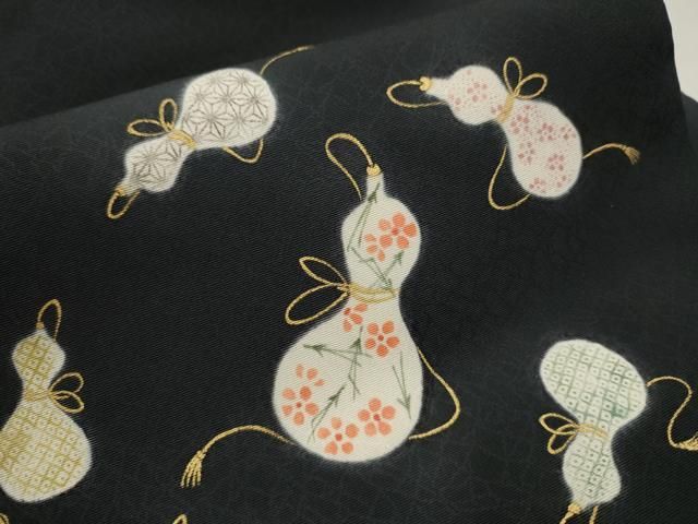 平和屋着物●九寸名古屋帯　作家物　瓢箪花文　黒地　金彩　正絹　逸品　CAAT0920hy 平和屋着物○九寸名古屋帯 作家物 瓢箪花文 黒地 金彩 正絹 逸品