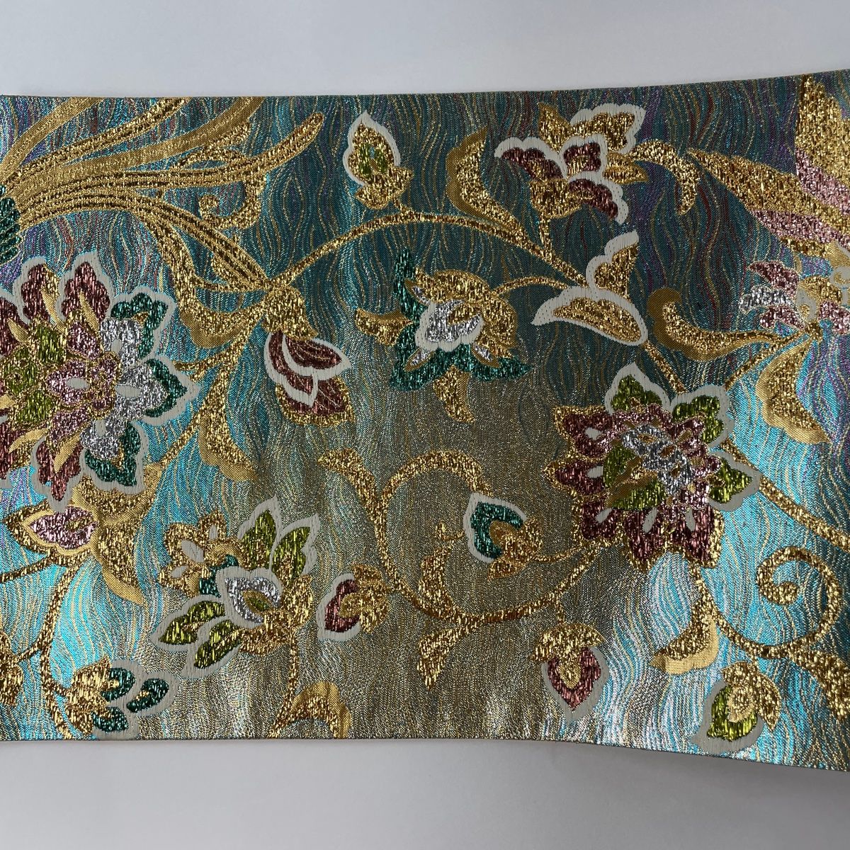 7344円から値引き中 バイセル 着物 名品 付下げ 水色 花束 刺繍 金糸 正絹 袷 身丈155.5cm 裄丈65cm 7344円から値引き中 ◇ 着物 名品 袋帯 金色 尾長鳥 草花 波 菱文