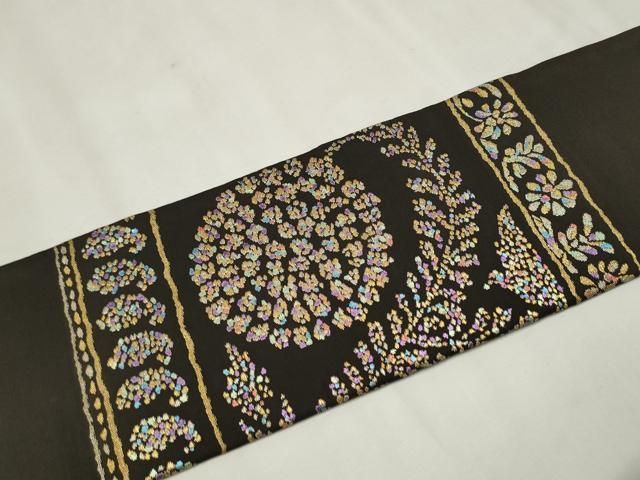 [召しませ花 名古屋帯] Fleurette 京袋帯 小花ガーデン (ベージュ) 日本製 なごや帯 フラワー オフホワイト シルバー リバーシブル (ym409s) 名古屋帯 ブルー シルバー ピンク グリーン 抽象柄 引箔 B984 召しませ