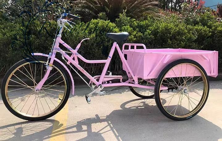 超人気☆ピンク 三輪自転車24インチ 載荷重150kg ダブルブレーキ