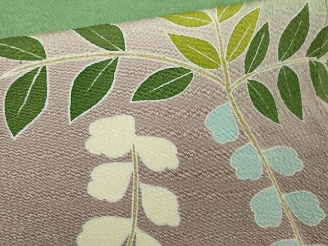 平和屋本店□極上 人形作家・ホリヒロシ 訪問着 藤花房 薄緑色地 暈