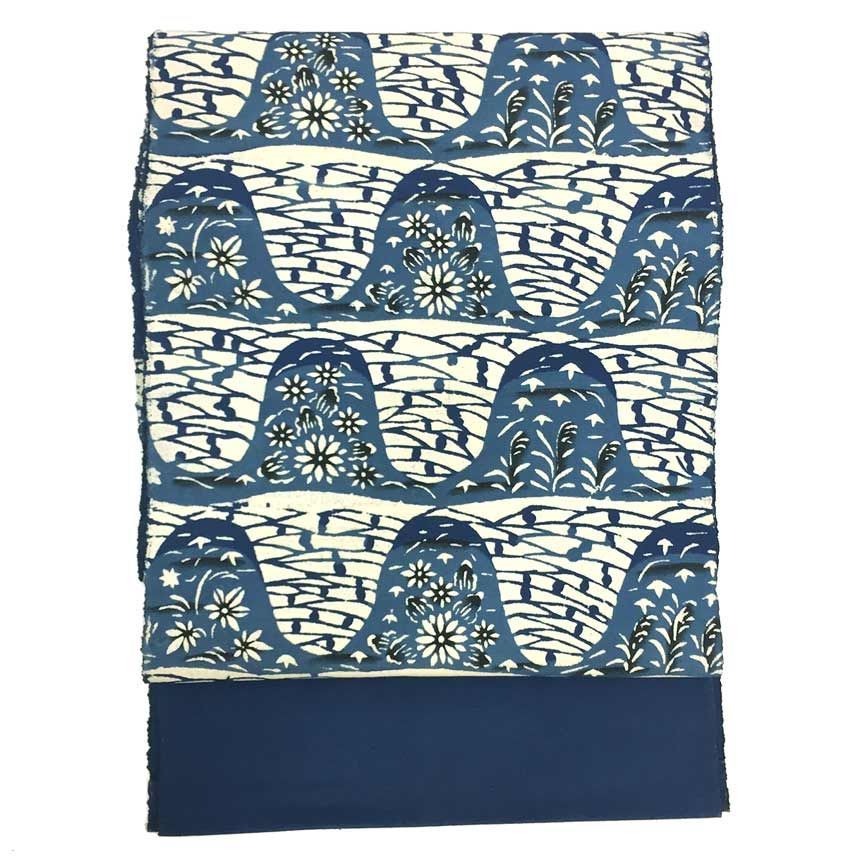 京やK317 正絹 名古屋帯 正絹 紬の帯 織りの帯 藍染 本藍染めの帯 八寸