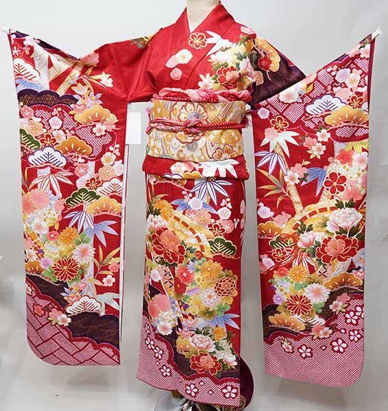 振袖 着物 単品 合繊 HL アッシュエル 絵羽柄 白色 ダスティーカラー 振袖 着物 単品 合繊 仕立て上がり HL アッシュエル 絵羽柄 青系