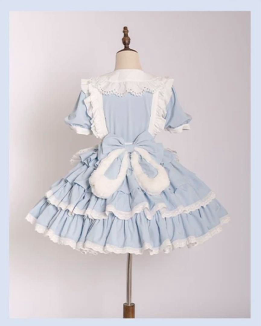 かわいいうさぎ耳カチューシャ付きひざ丈ワンピース普段着にもメイド風コーデにも