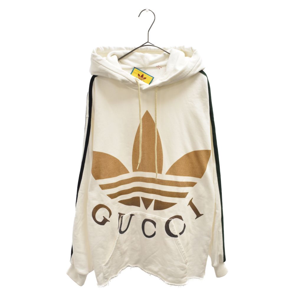 GUCCI × adidas / パーカー/XL/コットン/WHT/722967 XJE1L// GUCCI (グッチ) ×adidas ロゴプリントスウェットプルオーバーパーカー