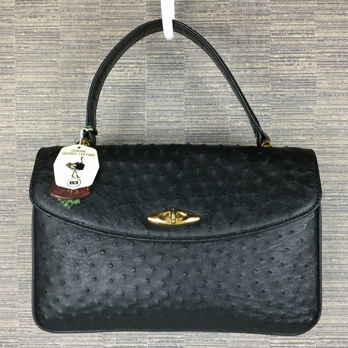 オーストリッチレザー ハンドバッグ 黒 オーストリッチ?☆オール