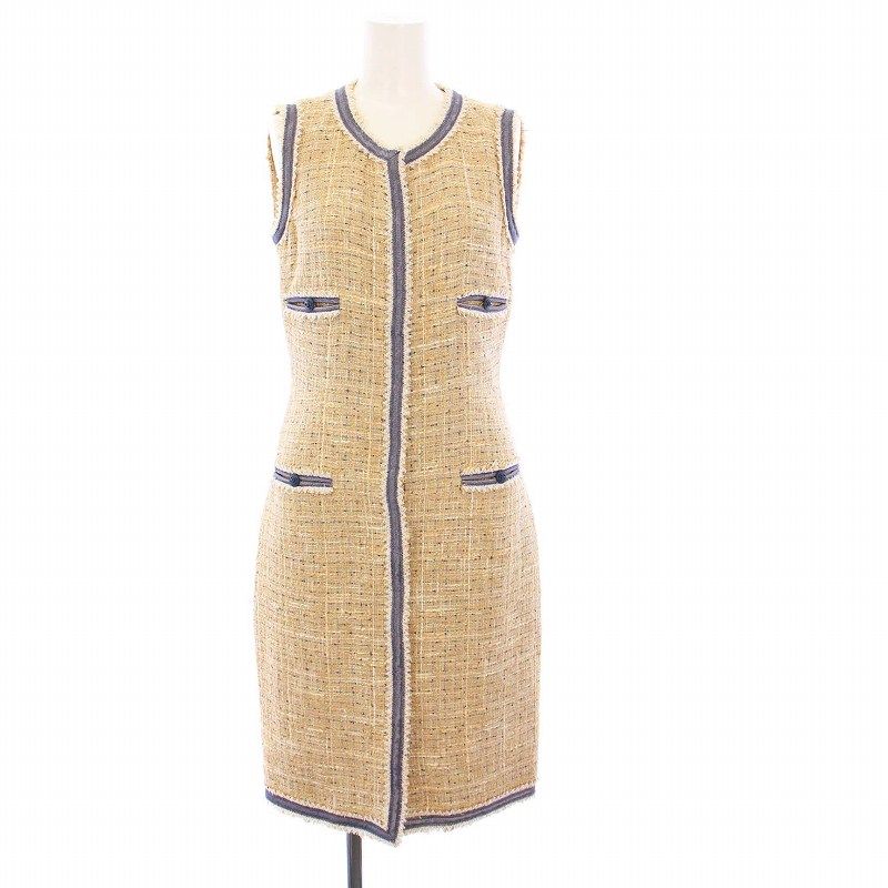 CHANEL ノースリーブベージュワンピース34 CHANEL ノースリーブベージュワンピース34