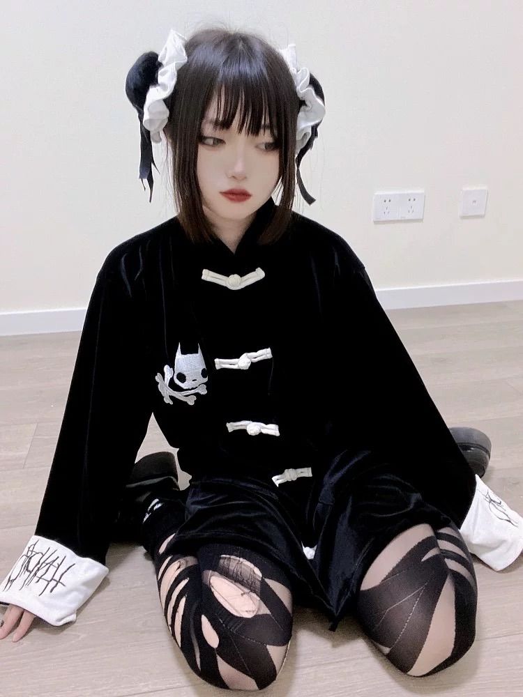黒 チャイナ風 ロリィタ ブラック 地雷系 サブカル 地雷系 パンク 天使界隈 量産型 サイバー y2k 地雷系 原宿 渋谷 推し活 病みかわ かわいい コスプレ ハロウィン キャラクター 漫画 キョンシー ガーリー系 ロリータ y3k WWW_TRAVELLANDINDIA_COM