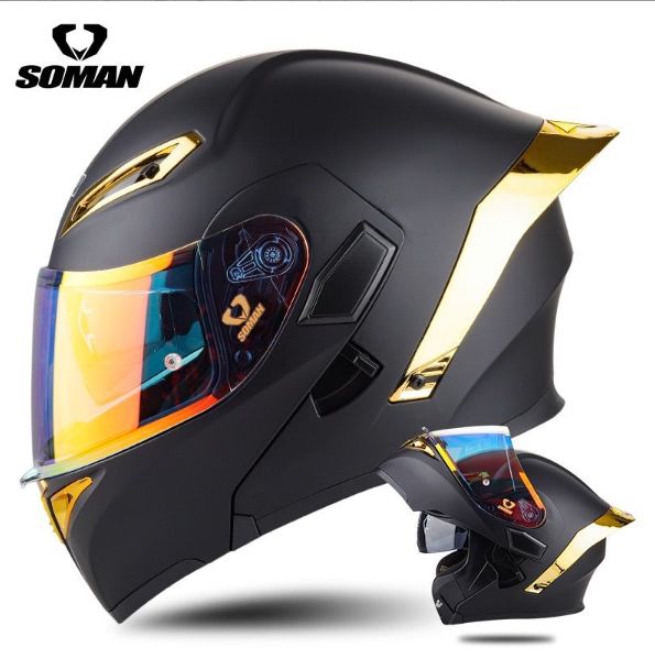 SOMAN SM955S-S シールド2枚付きフルフェイスヘルメット ダブルレンズ 大型リアスポイラー 通気システム バイク用ヘルメット インナーバイザー付き 男女兼用