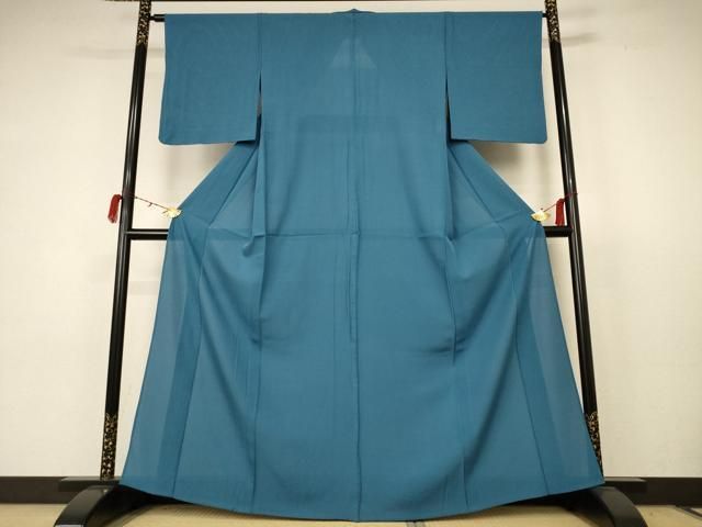 平和屋着物＊夏物 色無地 絽 錆鉄御納戸色 正絹 AABC3453jd