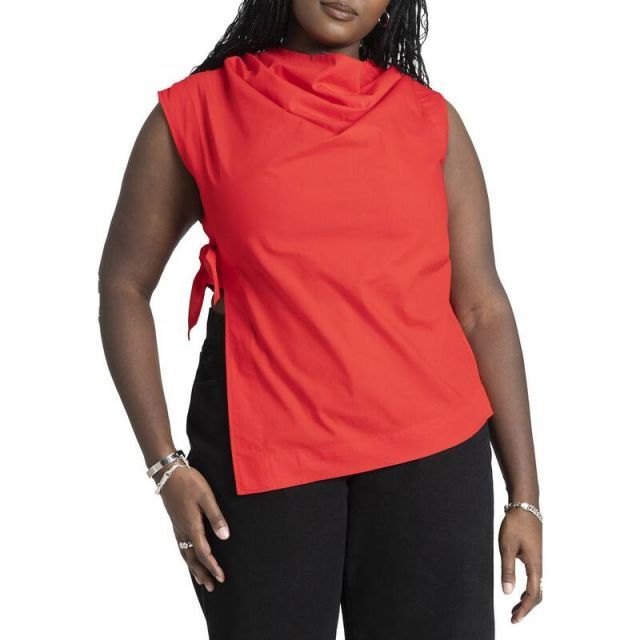 売れ筋商品|||エロクイ カットソー トップス レディース Plus Size Asym Tie Top Black on cream 送料無料】 エロクイ レディース シャツ トップス Plus Size