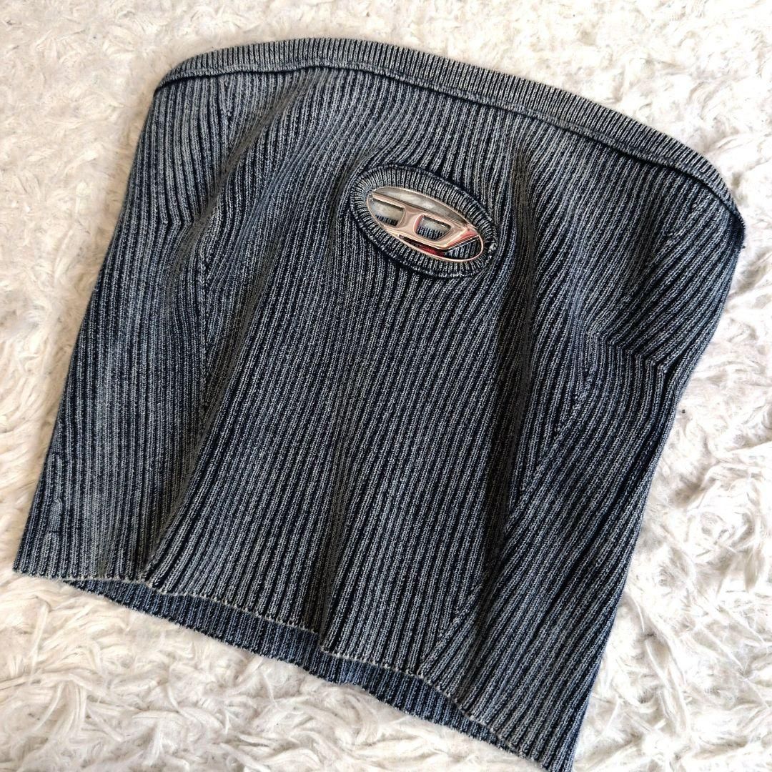 近年モデル ️DIESEL ディーゼル デニムチューブトップ Dロゴ シルバー S ベアトップ ノースリーブ 現行タグ シルバー金具 キャミソール 現行 Dロゴ