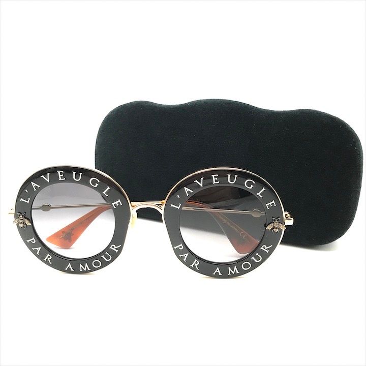 GUCCI グッチ L AVEUGLE PARAMOUR ラウンド フレーム サングラス アイウェア ゴールド ブラック a3851
