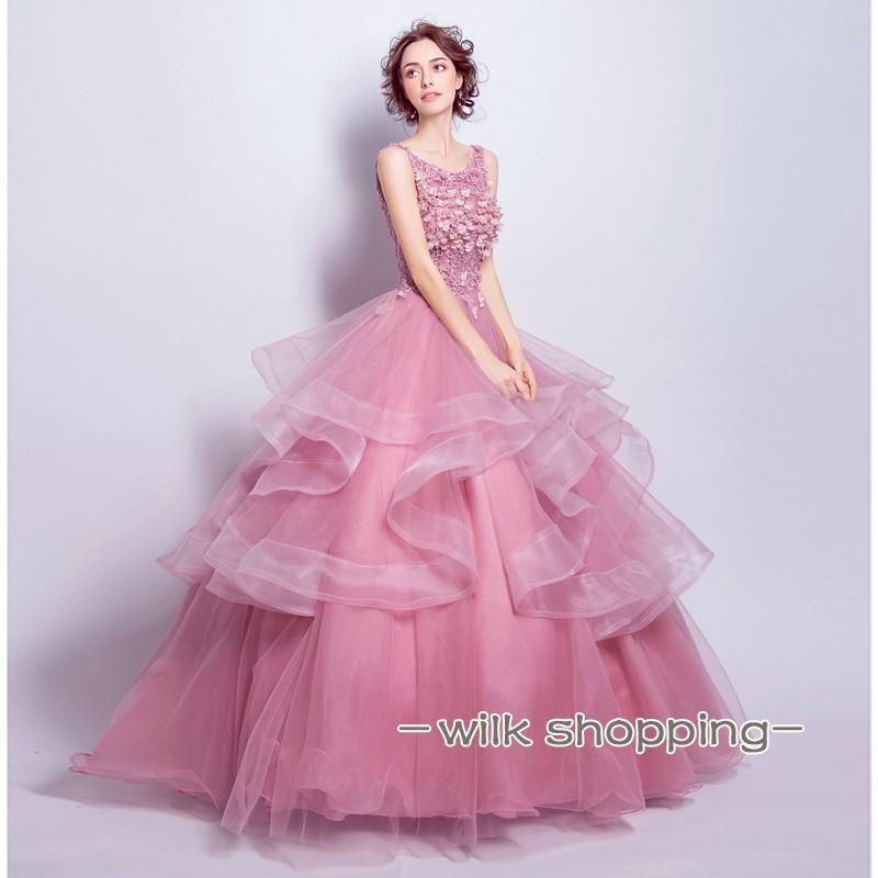 ウエディングドレス 安い ピンク カラードレス ロングドレス 結婚式 花嫁 ブライダル aライン 二次会 パーティードレス 演奏会 フォーマルドレス 袖あり