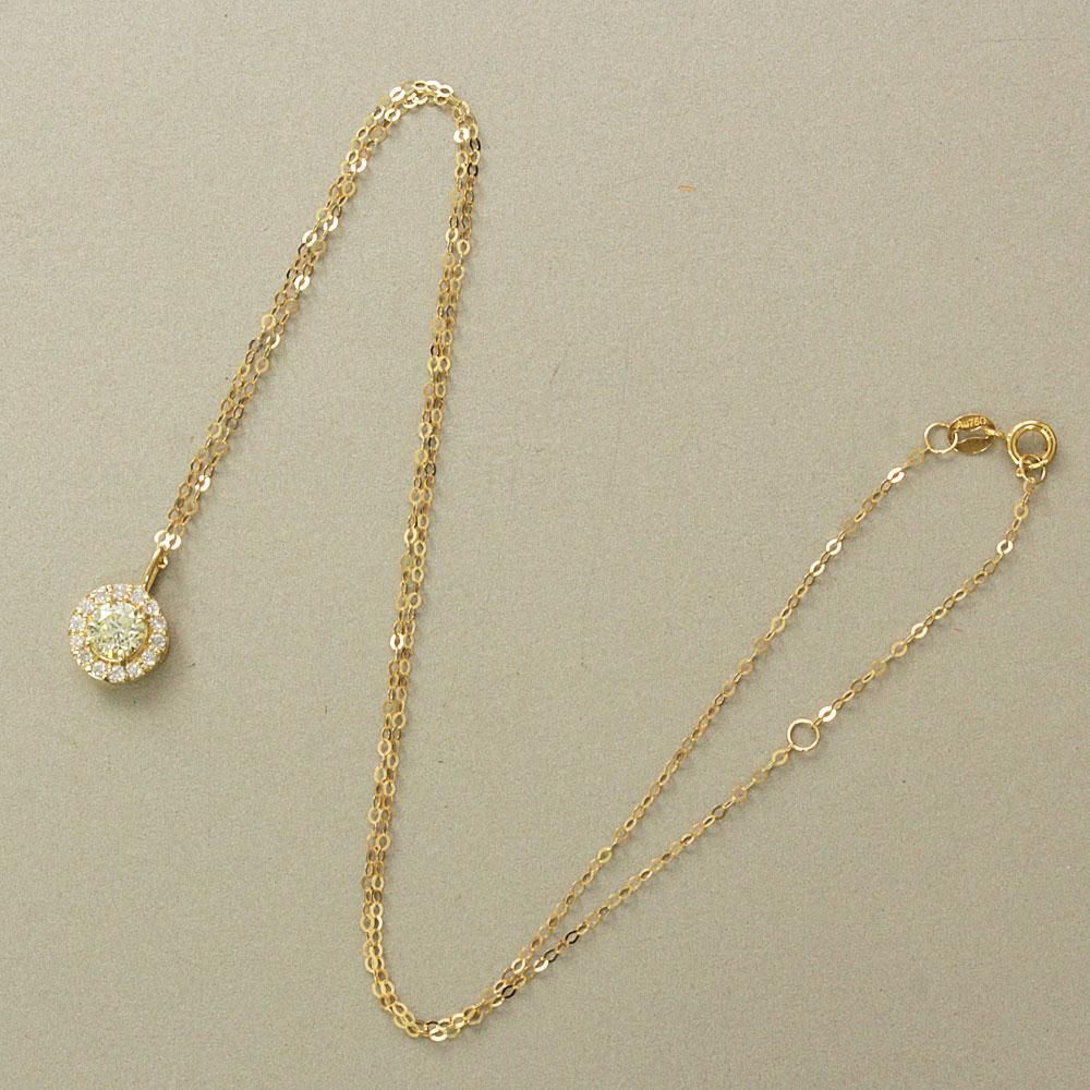 華やか ダイヤモンド 0.348ct K18 yg ヘイロー ペンダント 鑑別書付 18 