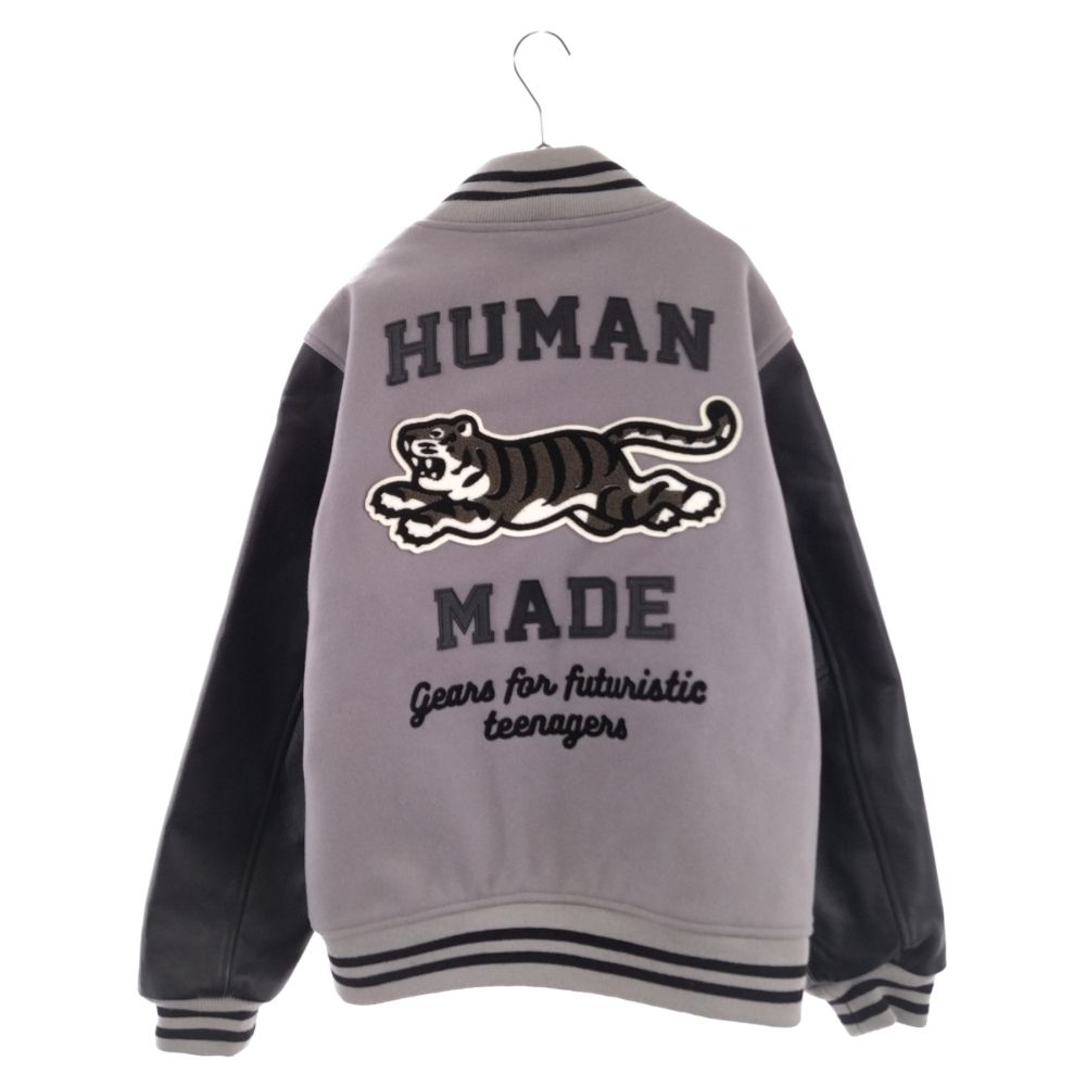 HUMAN MADE (ヒューマンメイド) 22AW VARSITY JACKET 袖レザー切替バーシティジャケット グレー スタジャン - メルカリ