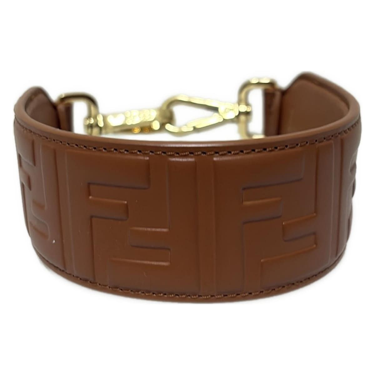 FENDI フェンディ ショルダーストラップ ミニストラップユー ブラウン×ゴールド 型押し加工 ズッカ柄 レザー