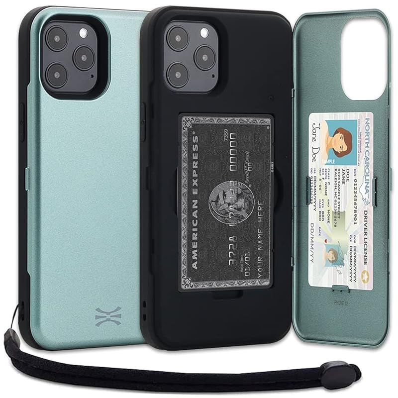 TORU CX PRO iPhone 12 Pro Max ケース カード 収納背面 3枚 カード入れ カバ― (ストラップ， ミラー 含ま) - アイフォン12 Pro Max 用 - ミッドナイトグリーン 1