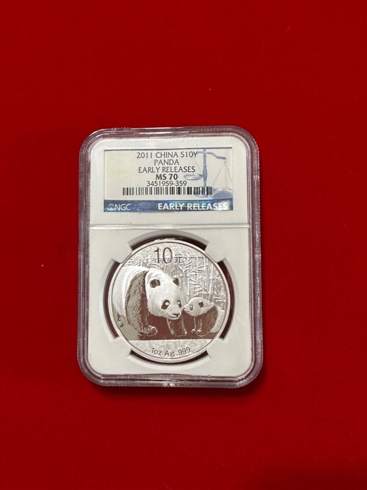 2011 China panda 1 oz silver 10 yuan coins NGC MS70 359