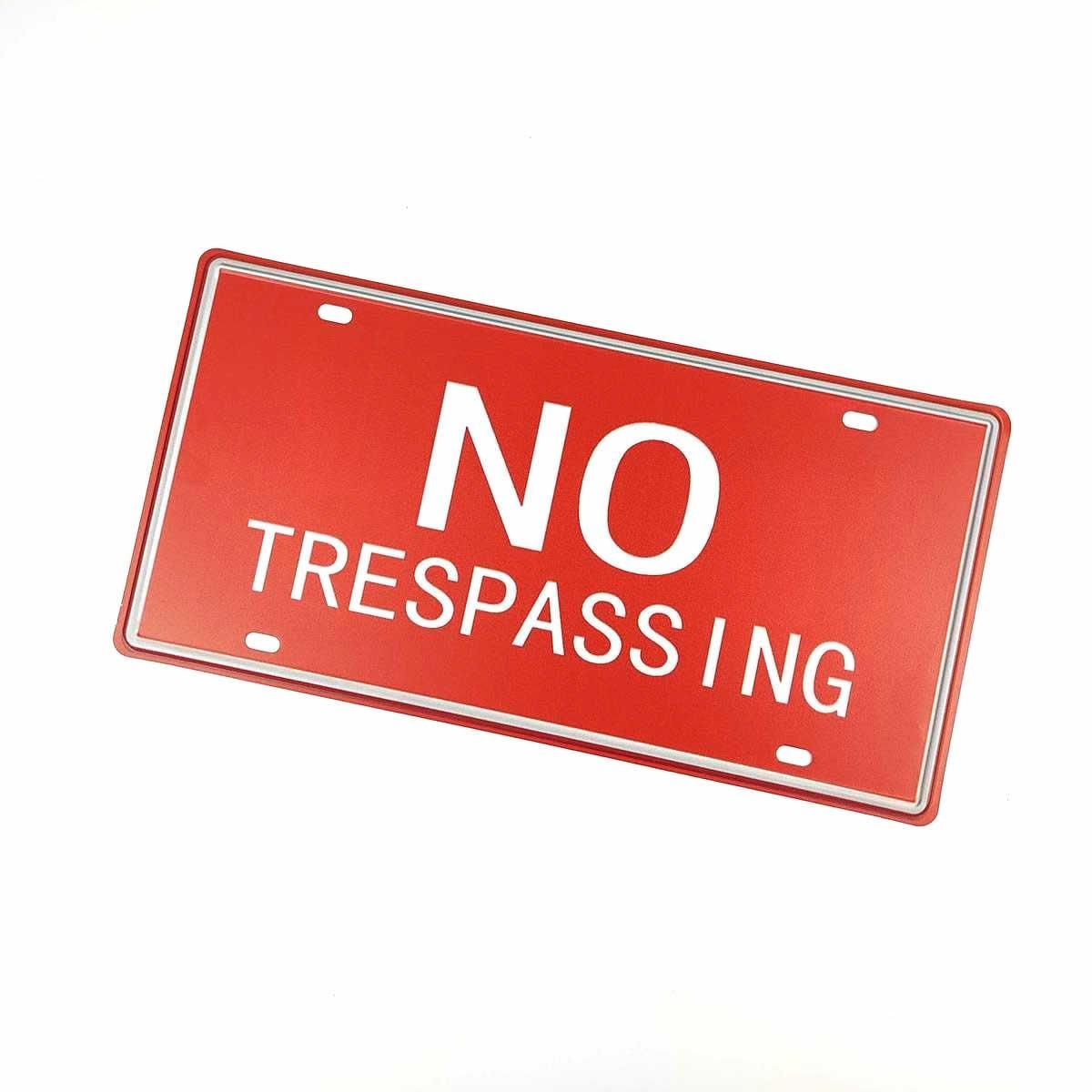 ブリキ看板 NO TRESPASSING 警告 進入禁止 カフェ 店 レッド