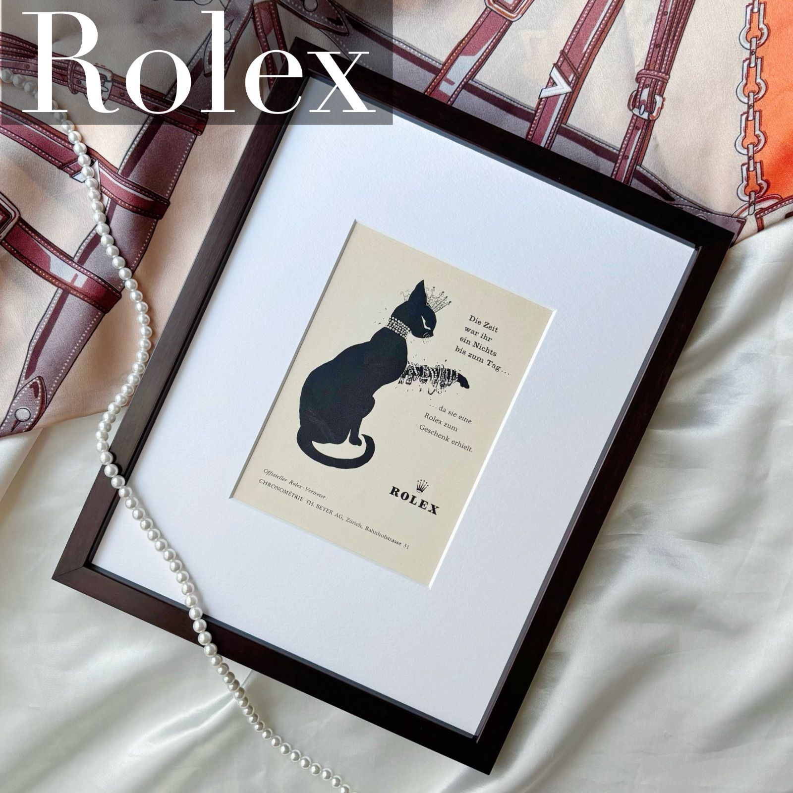 入手困難 1959 広告 Rolex ロレックス Black Cat ポスター ヴィンテージ アートポスター ミニフレーム付き 額縁 インテリア おしゃれ かわいい 壁掛け レトロ 黒猫 猫グッズ