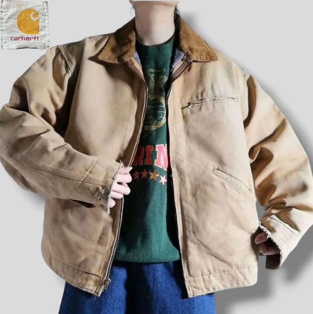 古着 90年代~00年代 Carhartt カーハート デトロイトジャケット ダックジャケット ワークジャケット ベージュ メンズL 相当 /705  - メルカリ