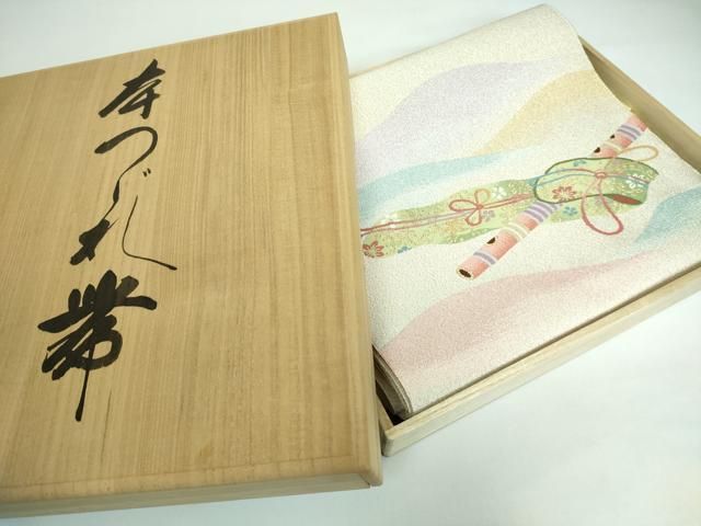 平和屋本店■極上　名門　安田綴れ　爪織本綴帯　八寸名古屋帯　横笛　金銀糸　証紙・保証書・共箱付き　逸品　DZAA5492kh5 平和屋本店□極上 名門 安田綴れ 爪織本綴帯 八寸名古屋帯 横笛 金銀糸