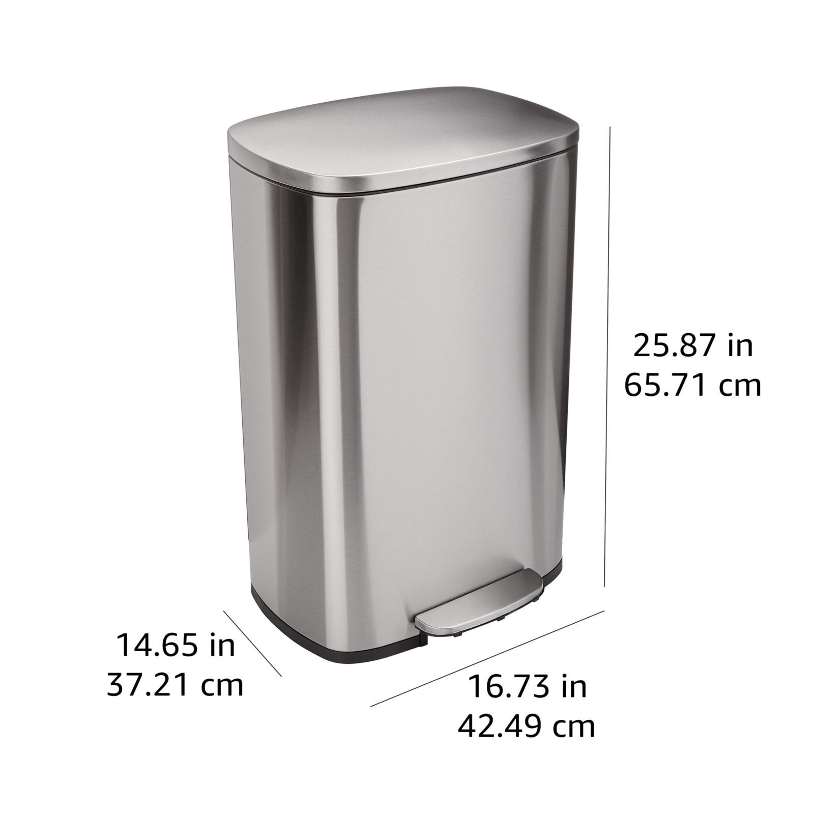 ベーシック ゴミ箱 50L 50リットル ソフトクローズ 静音 ふた付き ペダル付き スチール製 サテンニッケル おしゃれ 長方形