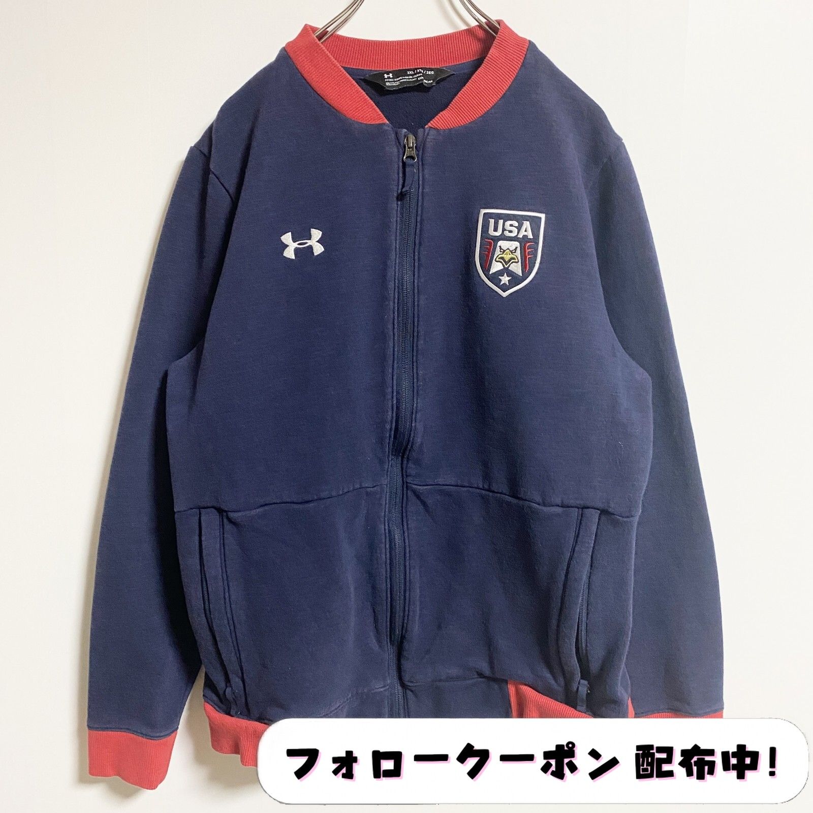 古着 used UNDER ARMOUR フルジップスウェット 刺繍 ネイビー ビッグシルエット オーバーサイズ レトロ デザイン 秋冬服 - メルカリ