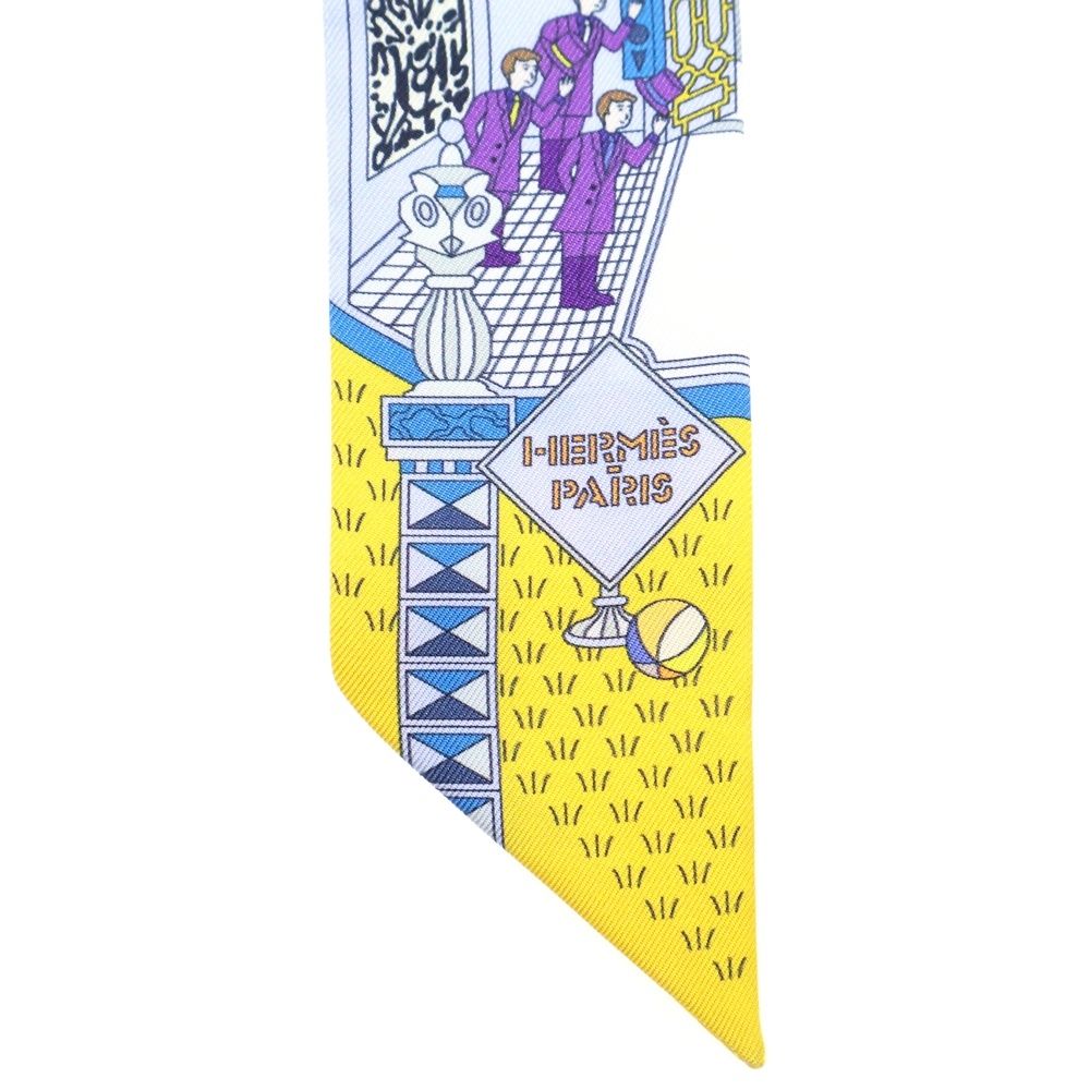 HERMES (エルメス) ツイリー メゾンカレ スカーフ 紫/シルク ブルー  