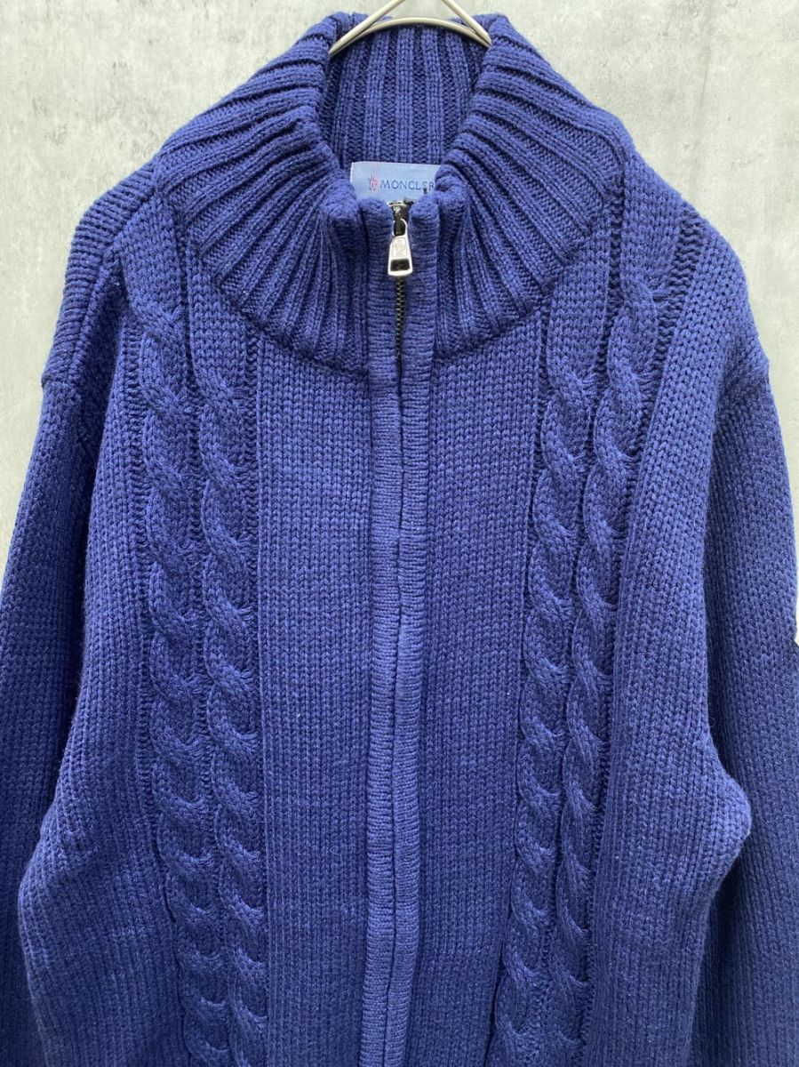 美品　モンクレール　青色 ニットセーター MONCLER モンクレール ワッペン ハイネック ジップアップ ニット