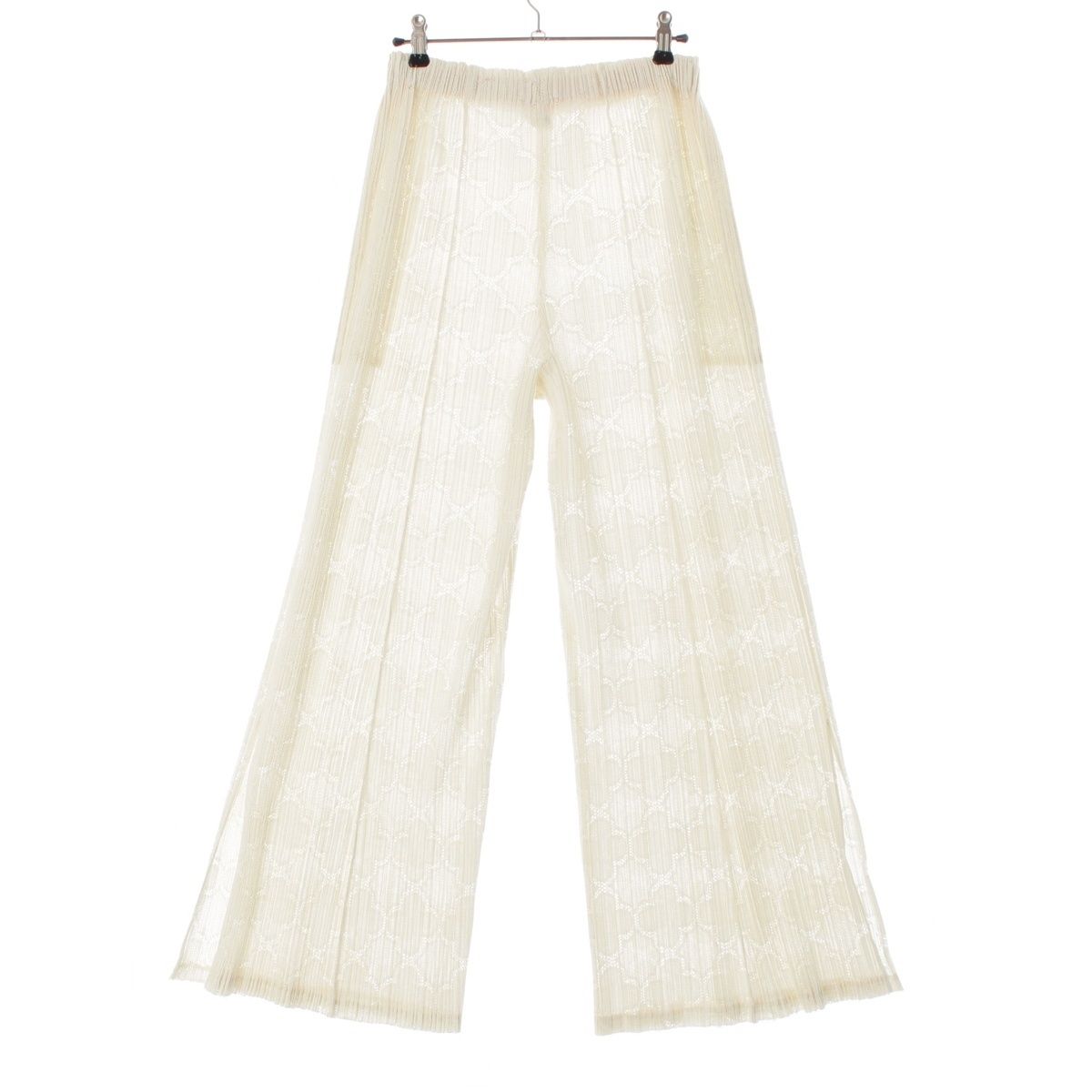 プリーツプリーズ イッセイミヤケ 18SS クローバー柄 メッシュ デザイン パンツ ボトムス PP81-JF625 ホワイト 4