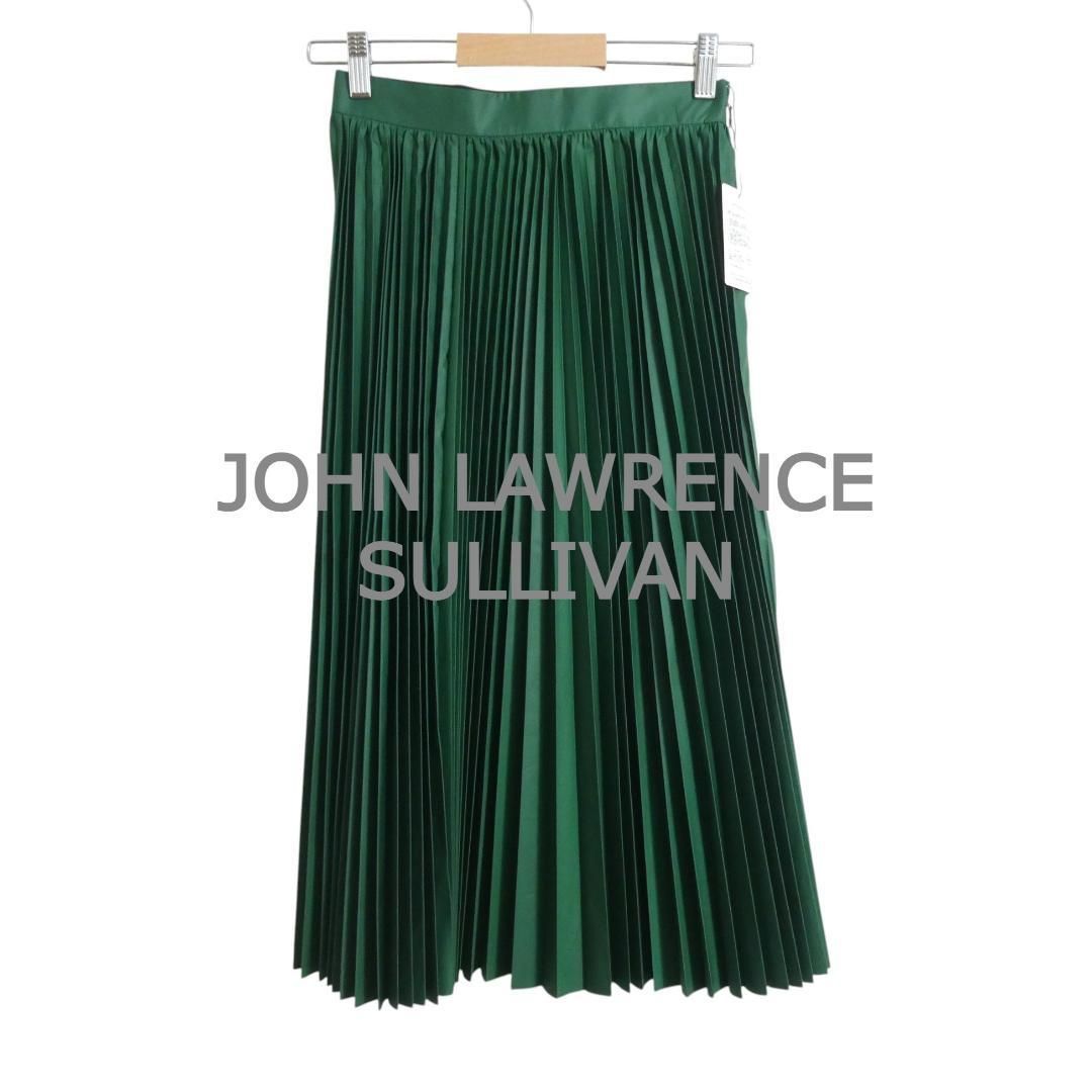 JOHN LAWRENCE SULLIVAN ジョンローレンスサリバン サイズ6 ポリエステル 光沢 ロング ミモレ プリーツスカート 緑 グリーン