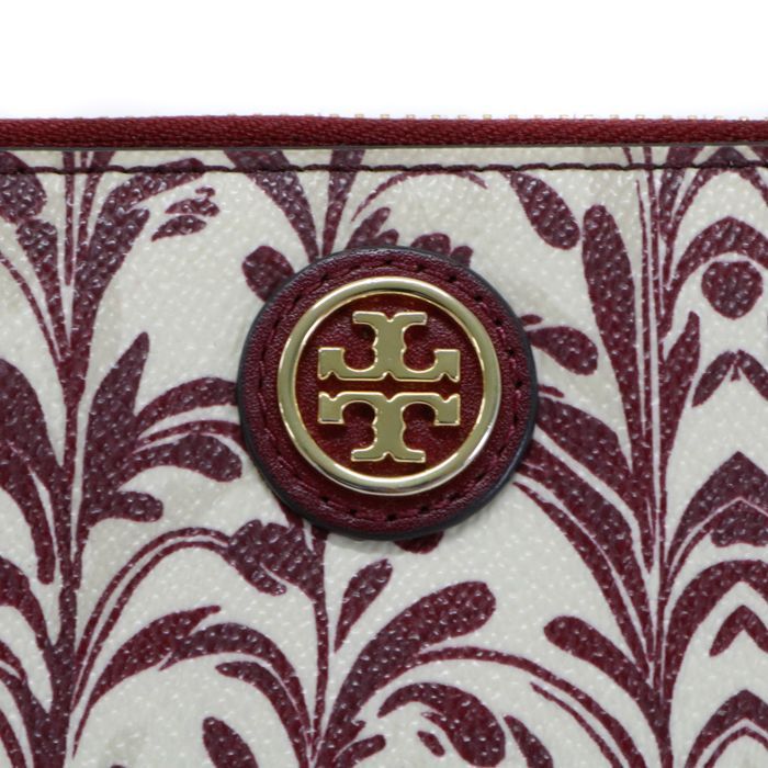 トリーバーチ TORY BURCH 長財布 レザー PVC 総柄 ゴールド金具 ラウンドファスナー レディース ボルドー / ベージュ 中古 man01030