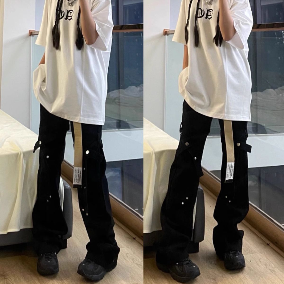 DARKFOG ストリート ベルト付 ワイド ロングパンツ 大人気 2wayベルトパンツ（全2色） / HWG404 | HiGHWAY-G | ストリート